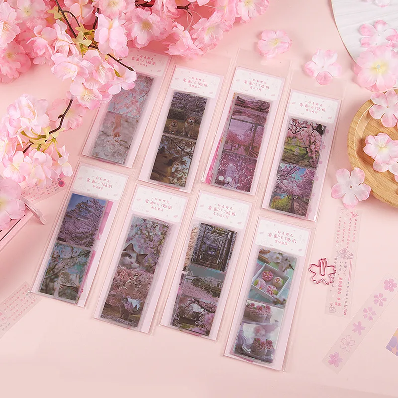 

10 pcs/set Matte Handle Sakura Scenery Pet Stickers Diy Diary Scrapbooking Stickers Stationery Label Sticker