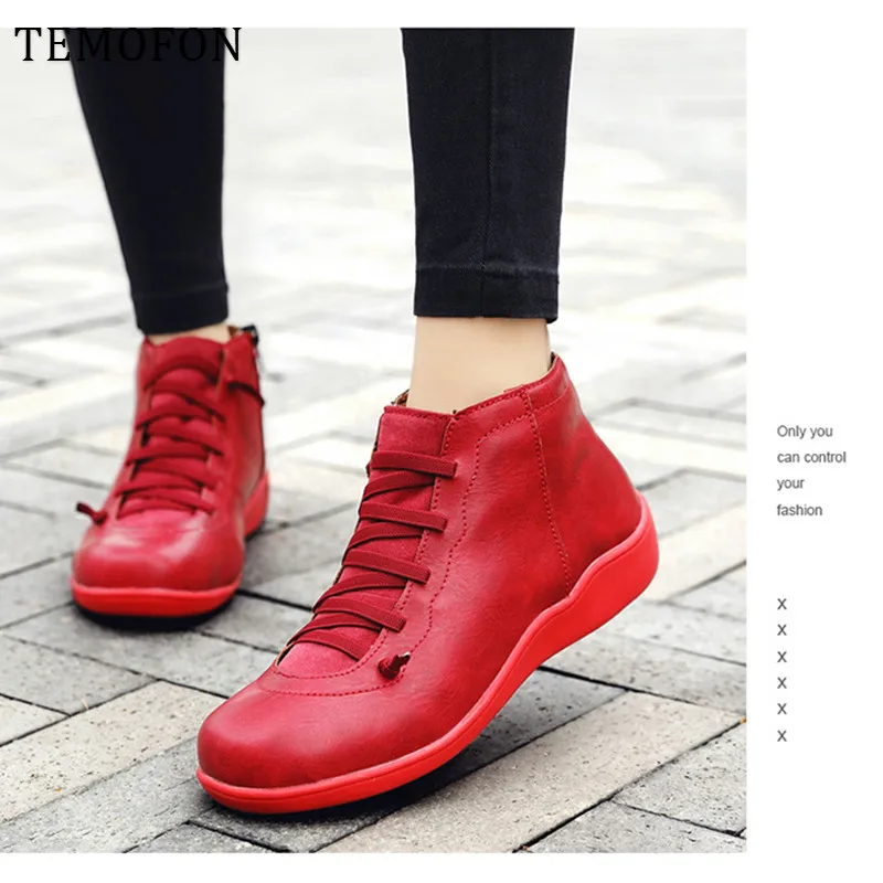 TEMOFON/Женские повседневные кроссовки Кожаные Женская обувь на шнуровке
