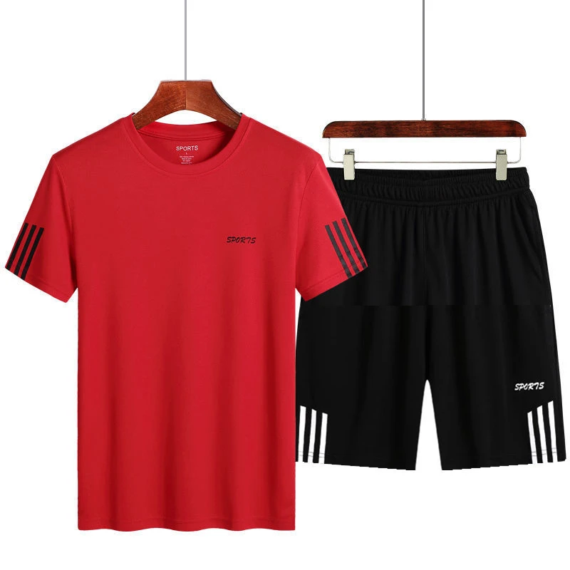 

2021 New Sports Suit Men'S Running Gym Two Piece Quick Drying Clothes Ice Thin Casual Short Sleeve Summer