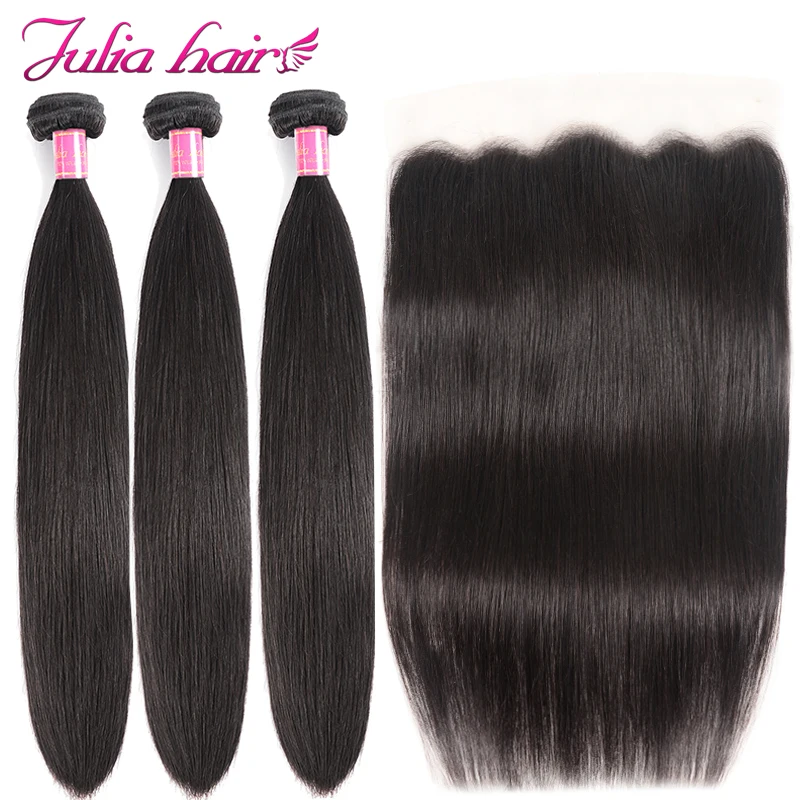 Малазийские прямые волосы пучки с фронтальной предварительно выщипанной
