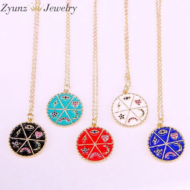 5 шт. модное эмалированное золотое ожерелье с подвеской Счастливая