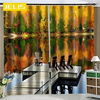 lakeside maple forest scenery printed blackout curtains for living room bedroom kitchen backdrop curtains home decor custom made