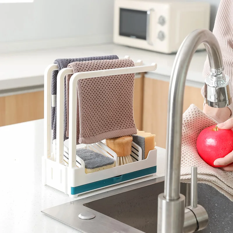 

Kitchen sink shelf desktop dishcloth multi-role sponge wire hanging and drop storage rack