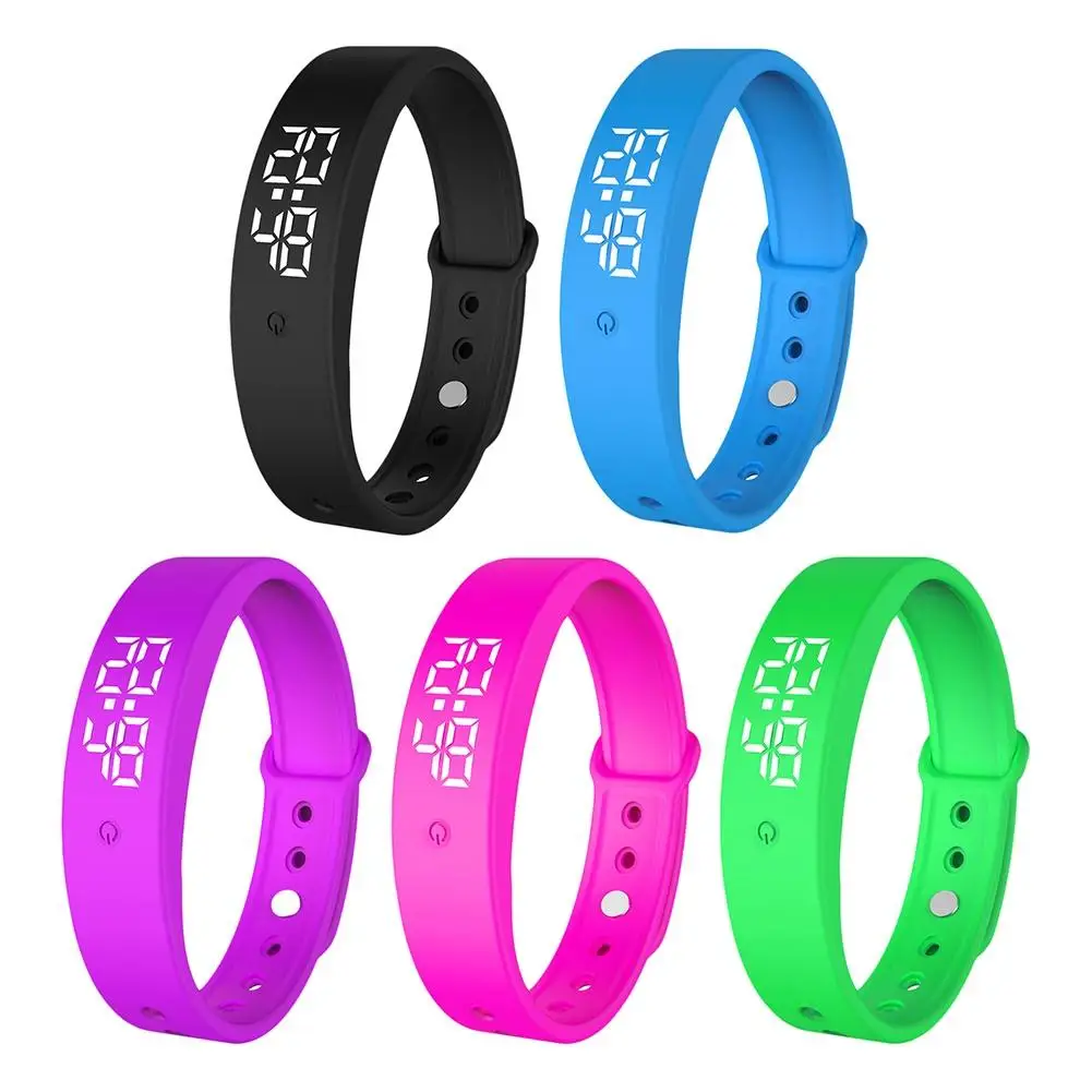 V9 LED Digital Smart Bracelet With Body Temperature Monitor Thermometer Smart Watch Band Vibration Alarm Sports Wristband Strap