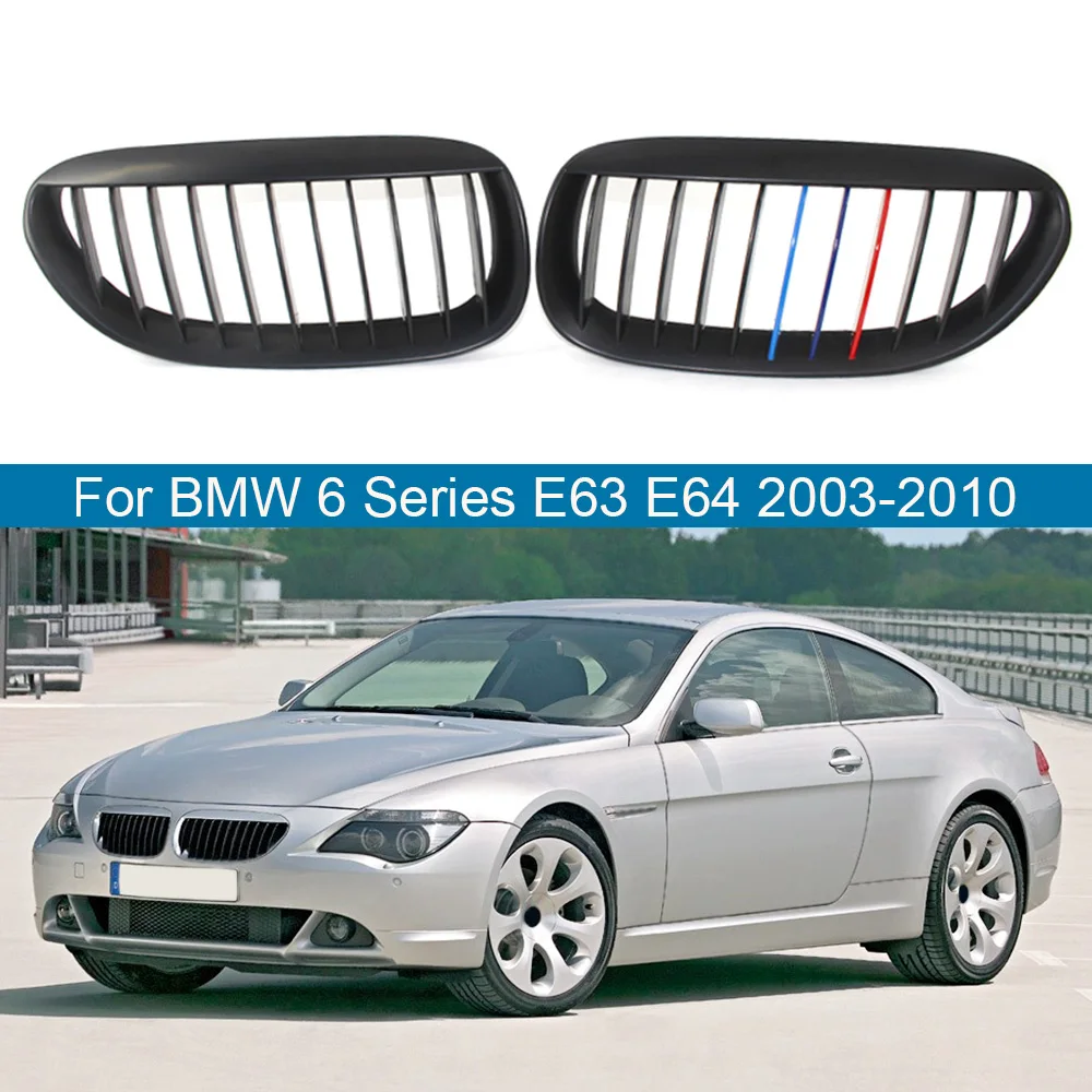 

2Pcs Matte Black M Style Car Front Bumper Hood Kidney Grille Sport Grilles For BMW 6 Series E63 E64 M6 2003-2010 Car Accessories