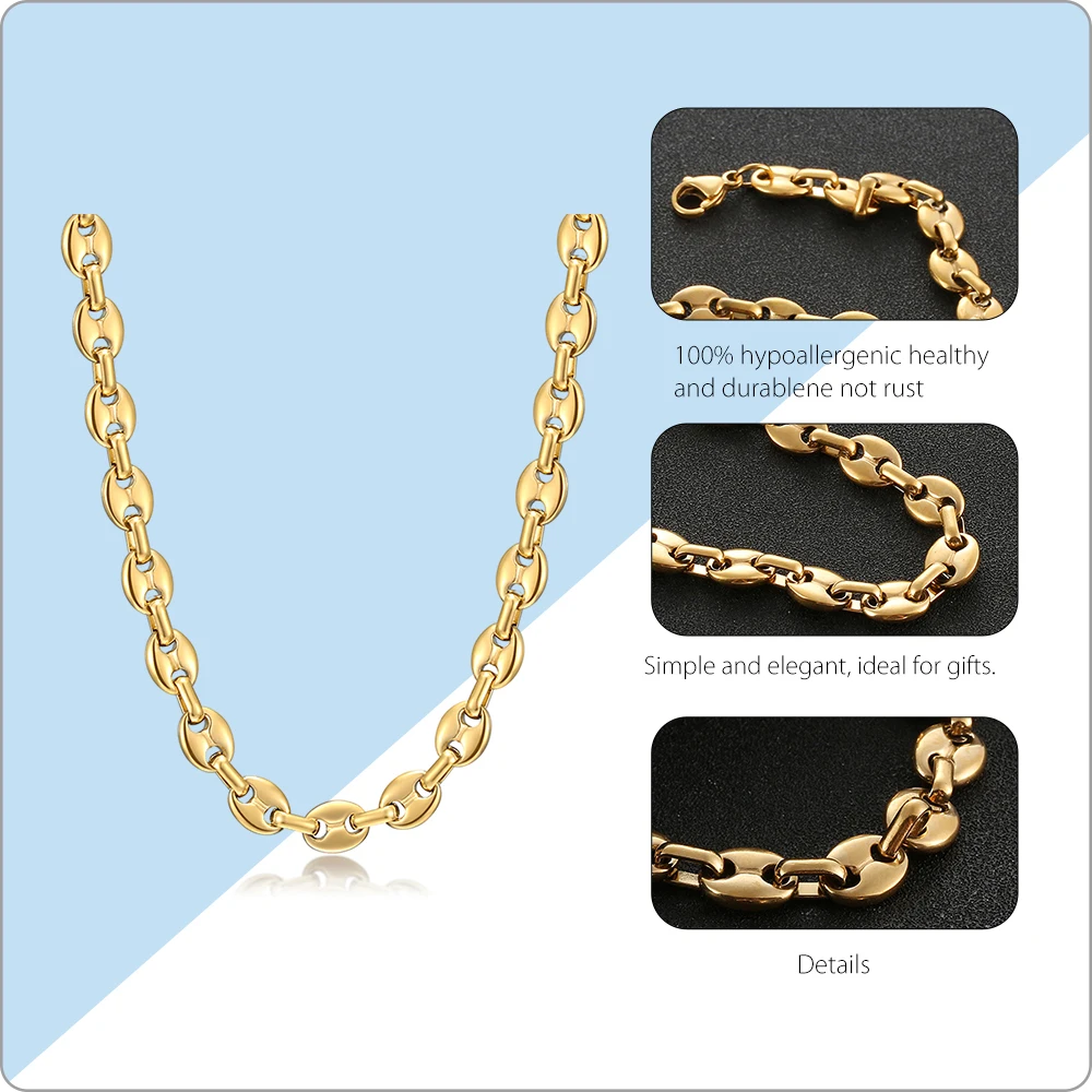 Цепочка с плетением кофейных зерен для мужчин ожерелье из нержавеющей стали в