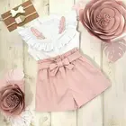 PUDCOCOлетние детские топы с перьями для маленьких девочек; Футболка и штаны; Комплект с шортами одежда; От 1 до 6 лет