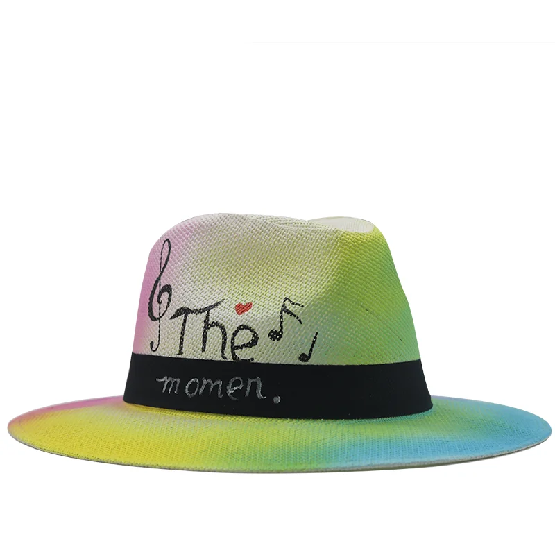 Sombrero de paja panamá para mujer, Sombrero de paja panamá para vacaciones en la playa, visera ancha informal, sombreros de Sol