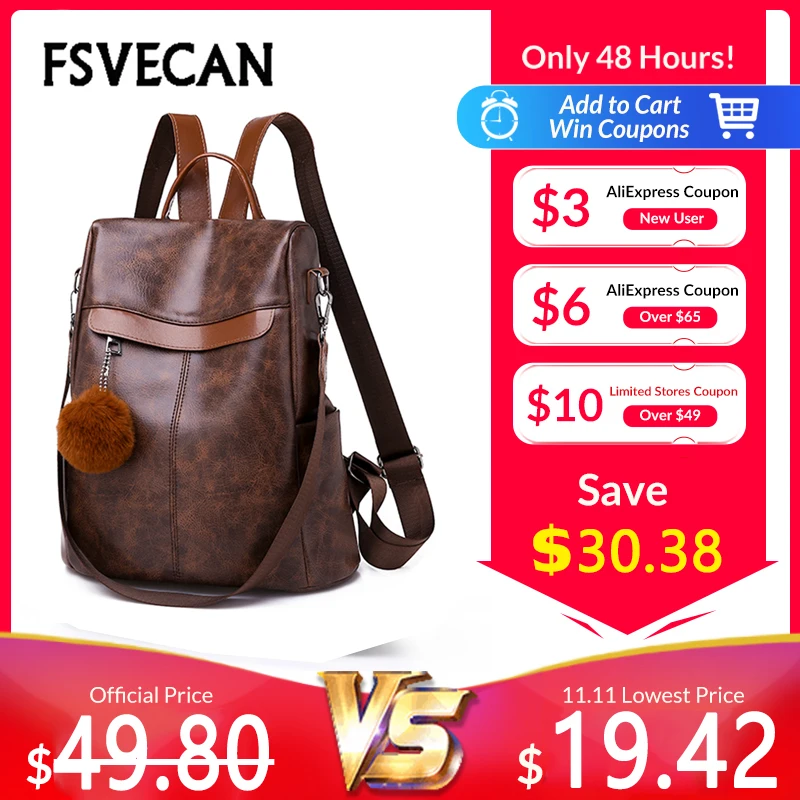 Женский винтажный рюкзак женский с защитой от кражи кожаный повседневный на