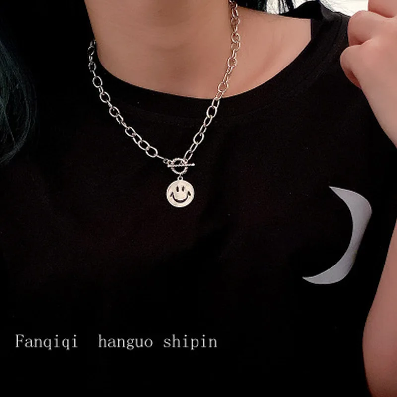 

Smiley Face Necklace Women Chain Figure High Quality Pendant Necklaces Girl Jewelry Silver Color Trendy Kpop Zinc Alloy Collares