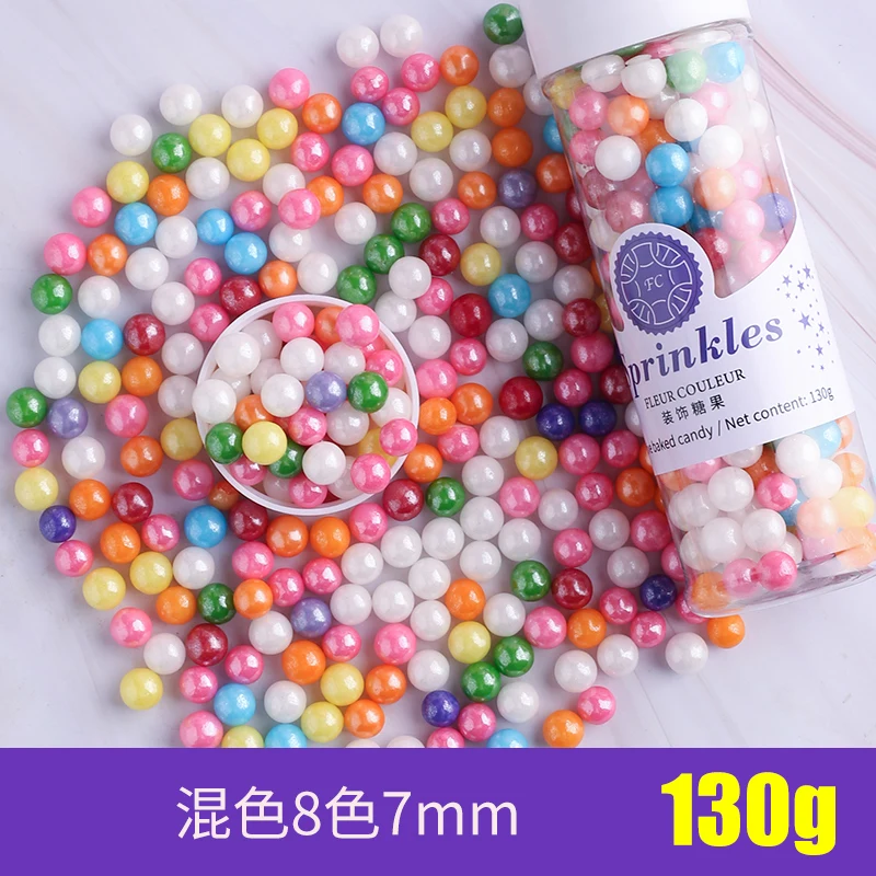 7mm 8 colors 130g Съедобные жемчуг Цветной Сахар Бусины помадный кекс своими руками выпечки льда крем-Шоколад для декорирования вестибюлей конфеты Мармеладные декорирование выпечки - Цвет: 7mm 8 colors 130g