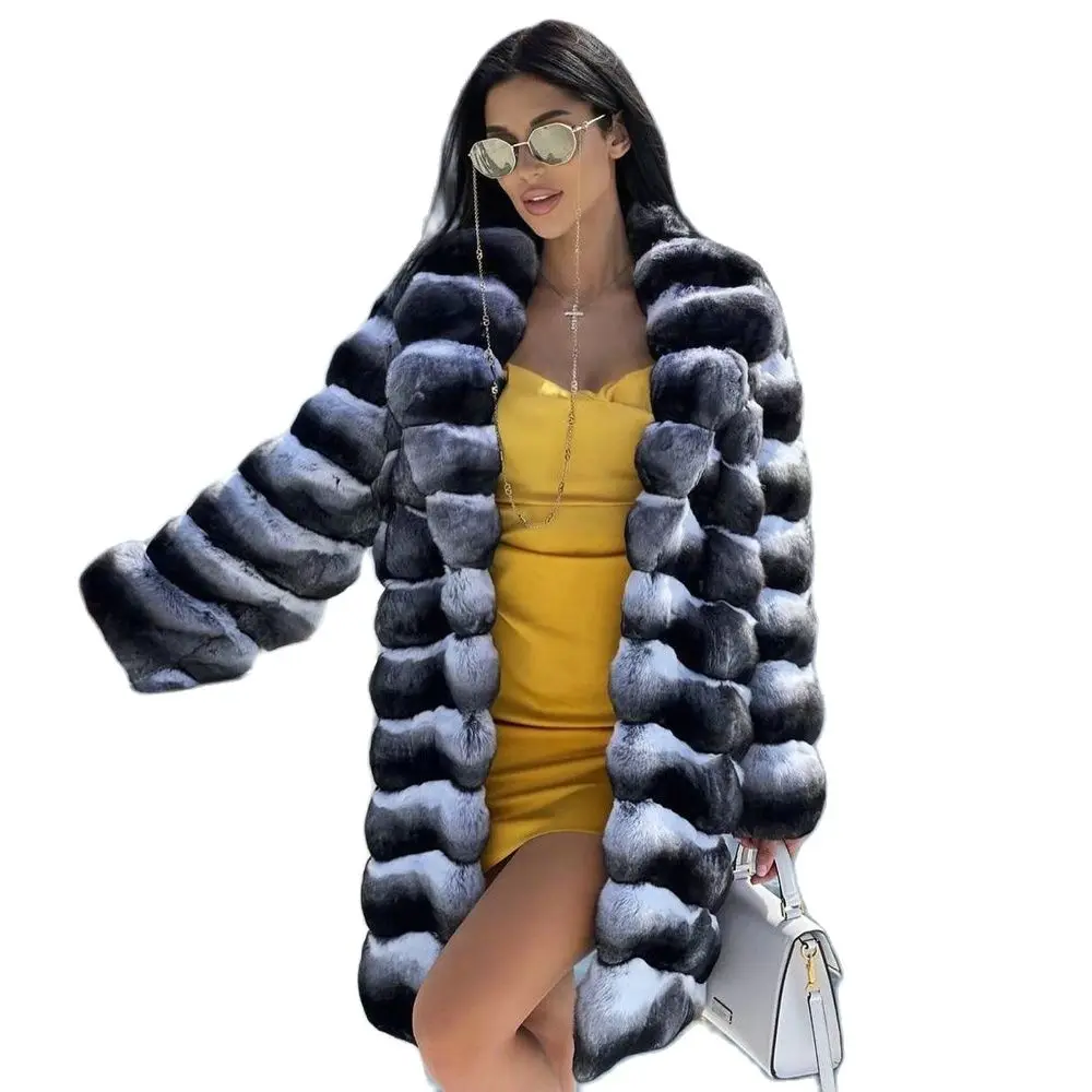 Luxury Women Real Rex Rabbit Fur Coat Turn-down Collar High Quality Natural Rex Rabbit Fur Coats Full Pelt Fur Overcoat Luxury enlarge