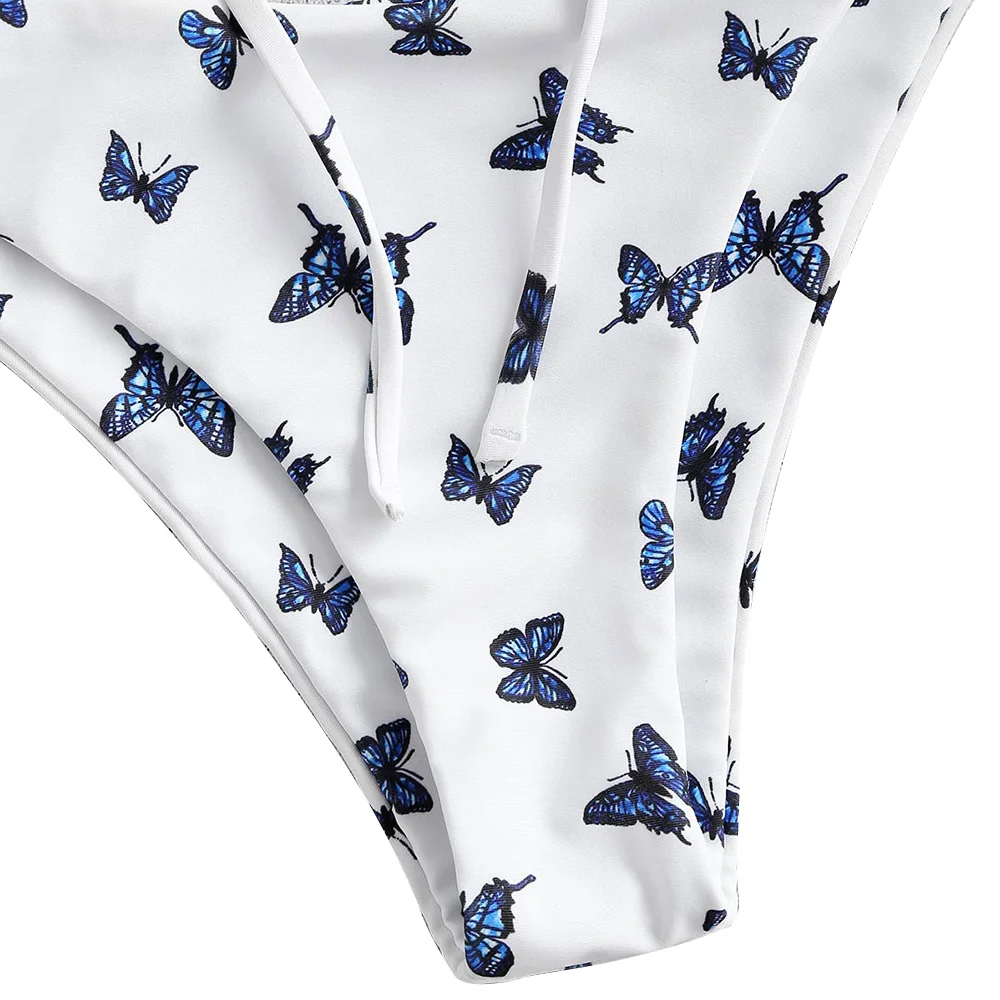 ZAFUL Butterfly Print Lace Up Bandeau Bikini Swimwear Strapless Padded Bikinis Set Wire Free Women Swimwears Sexy Swimsuit 2020