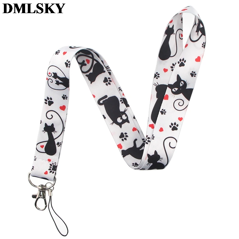 DMLSKY Black Cat Cute Lanyard Lovely Cat Keychain Lanyards for keys Badge ID Mobile Phone Rope Neck Straps Accessories M3781