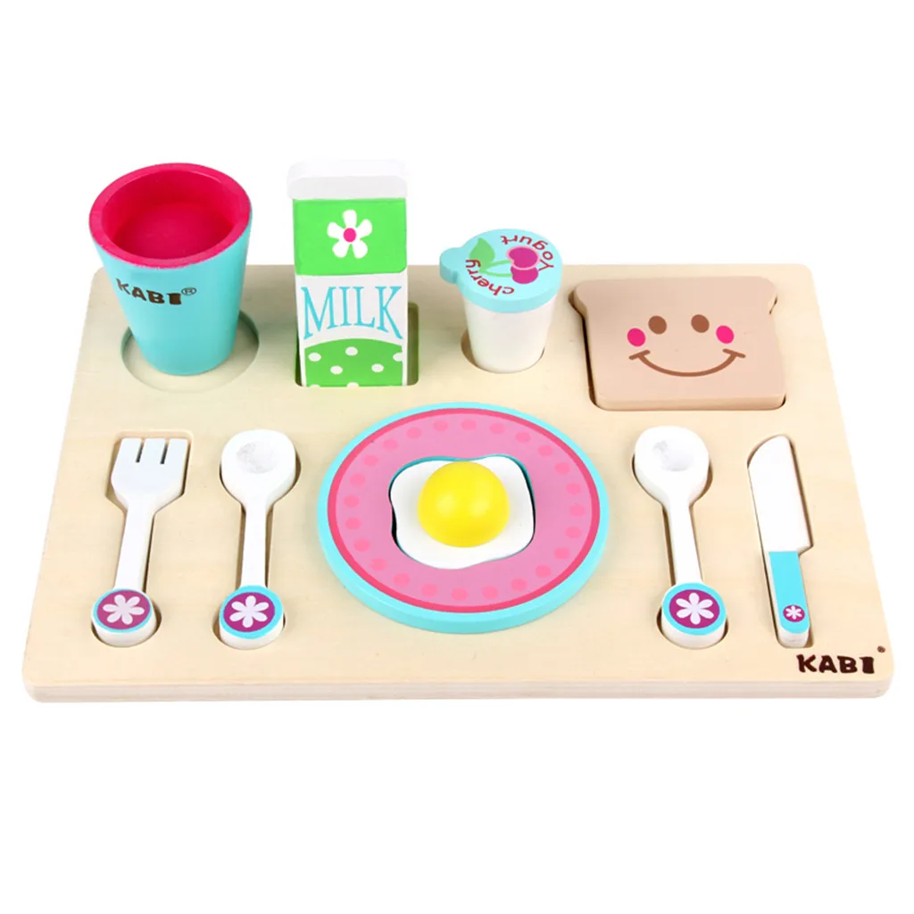 

Kids Wooden Breakfast Set Pretend Play Cooking Playset Toddler Wood Food Toys Juguetes Para Nios Montessori