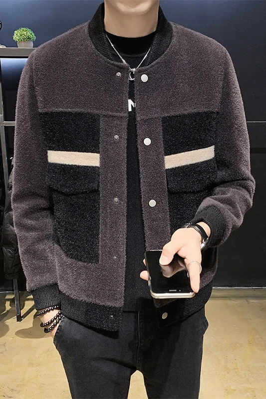 

Thicker High Quality Winter Jackets Men Slim Baseball Collar Mink Coat Thick Woolen Jacket Coat for Men Steetwear Windbreaker