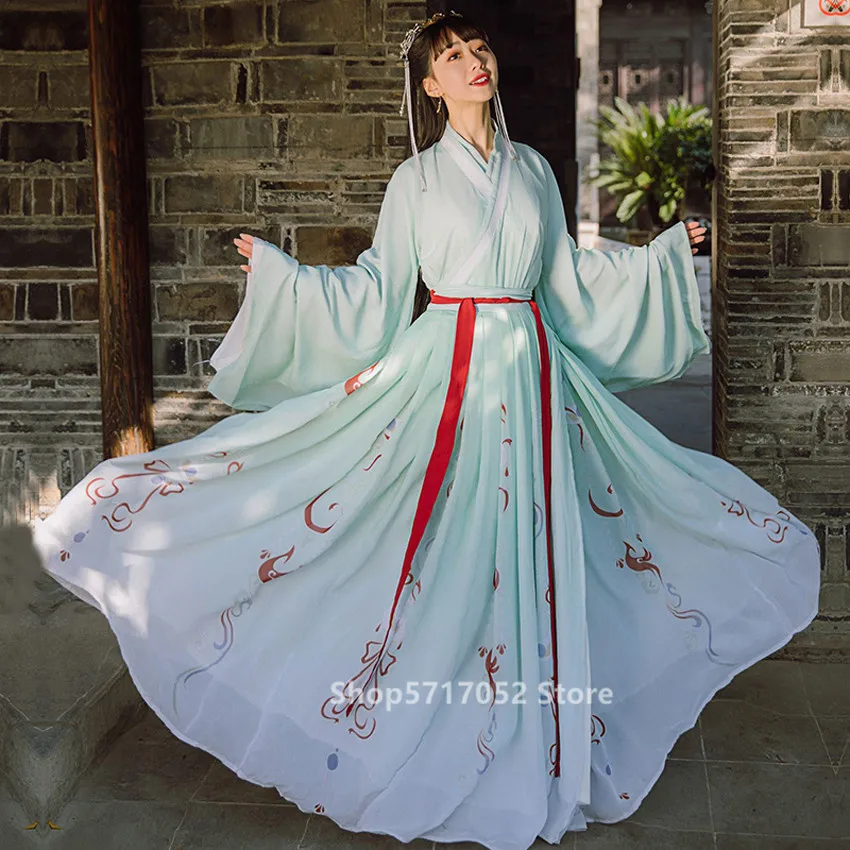 Ancient Costume Women Vintage Embroidery Jin Dynasty Fairy Hanfu Chinese Folk Dance Dress Elegant Princess Festival Outsuits |