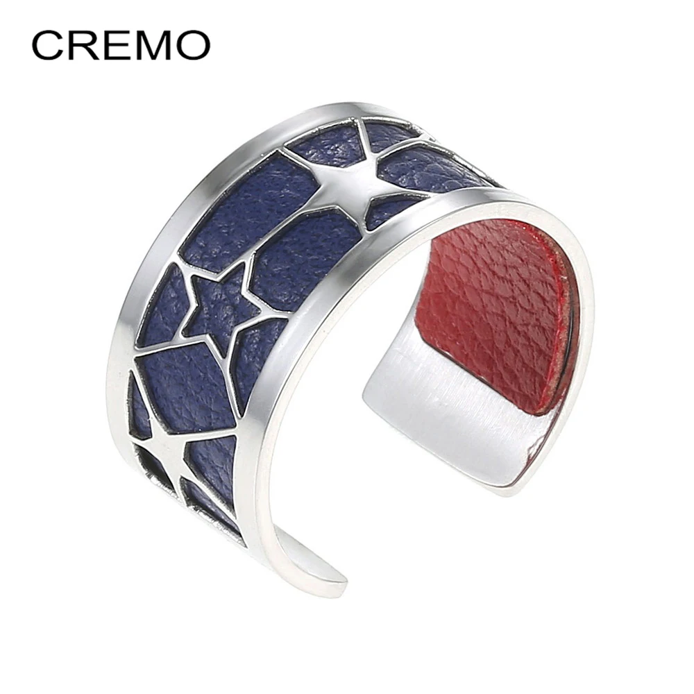 

Cremo Adjustable Ring Argent Star rings For Women Bijoux Mood Stainless Steel Ring Interchangeable Leather Bague Femme