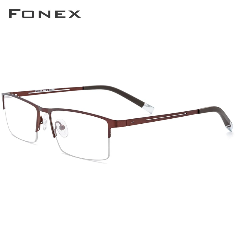 Очки из FONEX сплава, полуквадратные очки для близорукости, оправы для очков по рецепту, мужские новые полуоправы, оптические оправы, очки 8825 - Цвет оправы: Коричневый