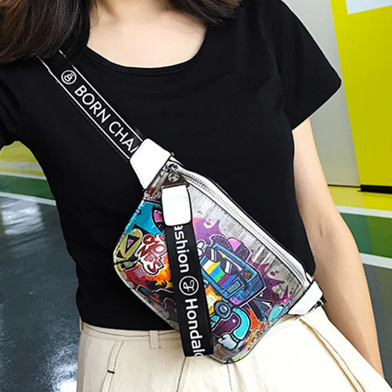 Модные водонепроницаемые женские поясные сумки из ПУ кожи с рисунком граффити