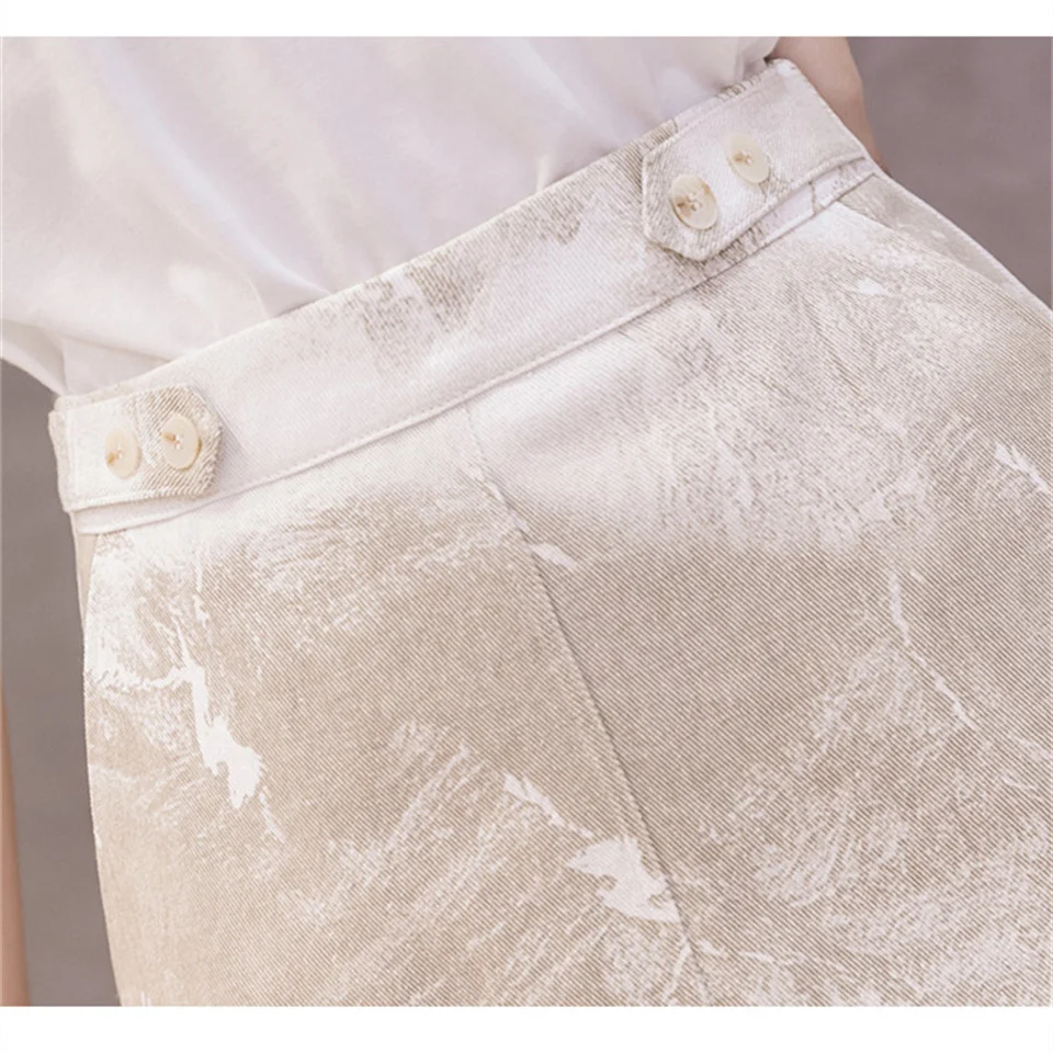 

Women Skirt Summer Ink Printed High Waist Package Hip Skirts Ladies Casual All-match Mini Skirts Faldas Mujer Femme