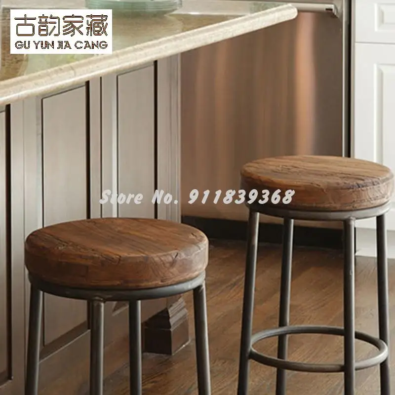 Барный стул из массива дерева простой барный высокий Ретро Стул табурет передний
