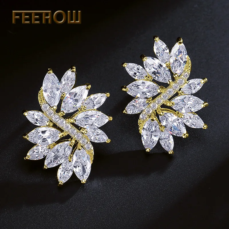 Женские серьги гвоздики FEEHOW Marquise белые из чистого кубического циркония