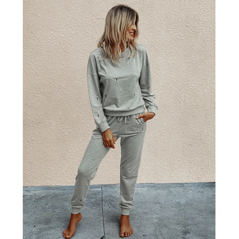 

Осенняя модная повседневная одежда с принтом и длинным рукавом, круглый вырез, Женский костюм High Street Conjuntos De Mujer En *