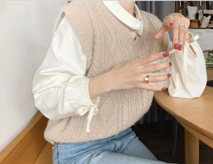 Свитер Осенний вязаный жилет костюмы длинный рукав Robe Femme Vestido винтажные блузки