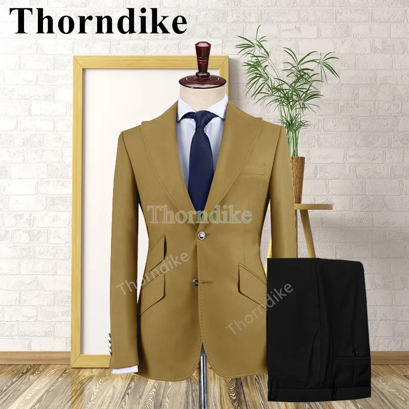 

Thorndike New Wedding Groom Khaki Suit Single Breasted Casual Style Tuxedo Fashion Suit 2 Piece Set