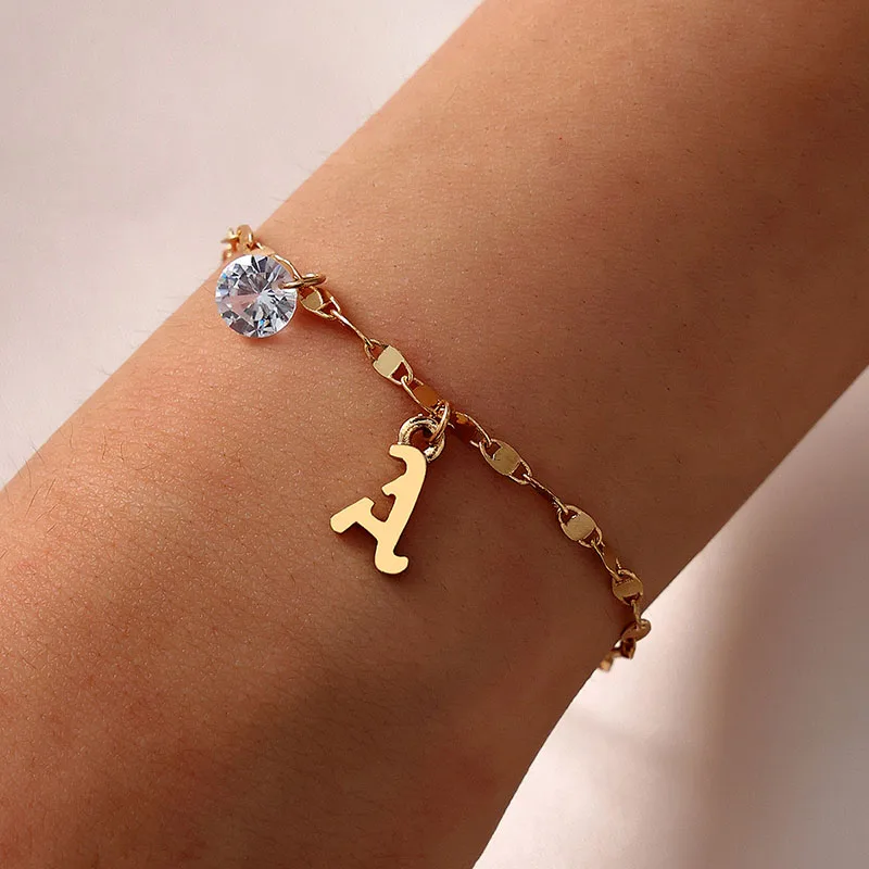

Ins Gold Chain Letters A M S T Alphabet Acrylic Stones Minimalism Bracelets Trendy Korean Fashion Women Party Jewelry