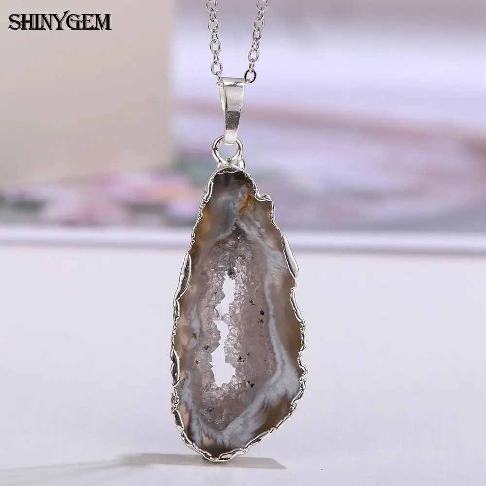 Блестящий Драгоценный Камень натуральный коричневый агаты кулон серебряное и
