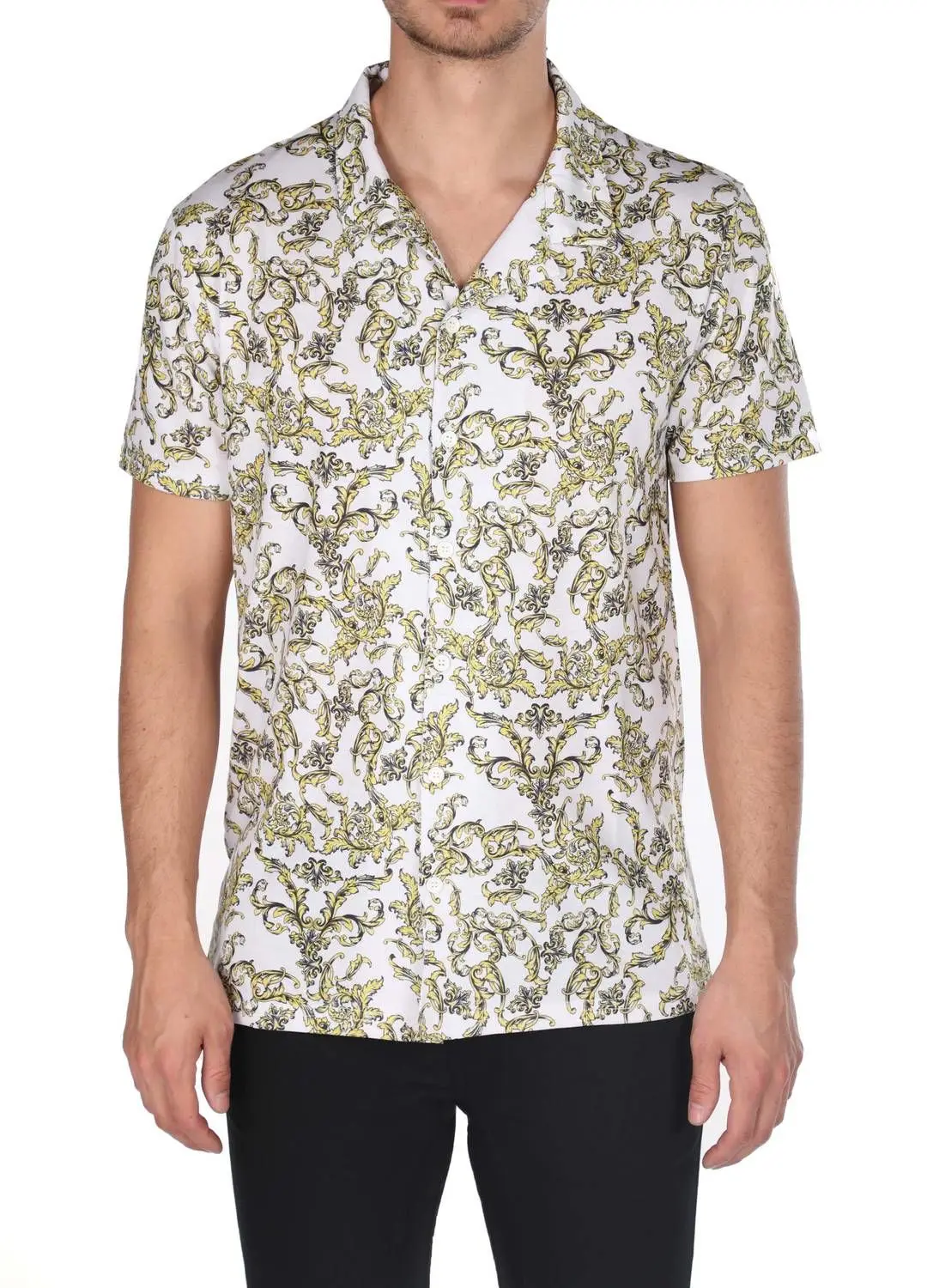

Markapia Mens White Patterned Short Sleeve Shirt