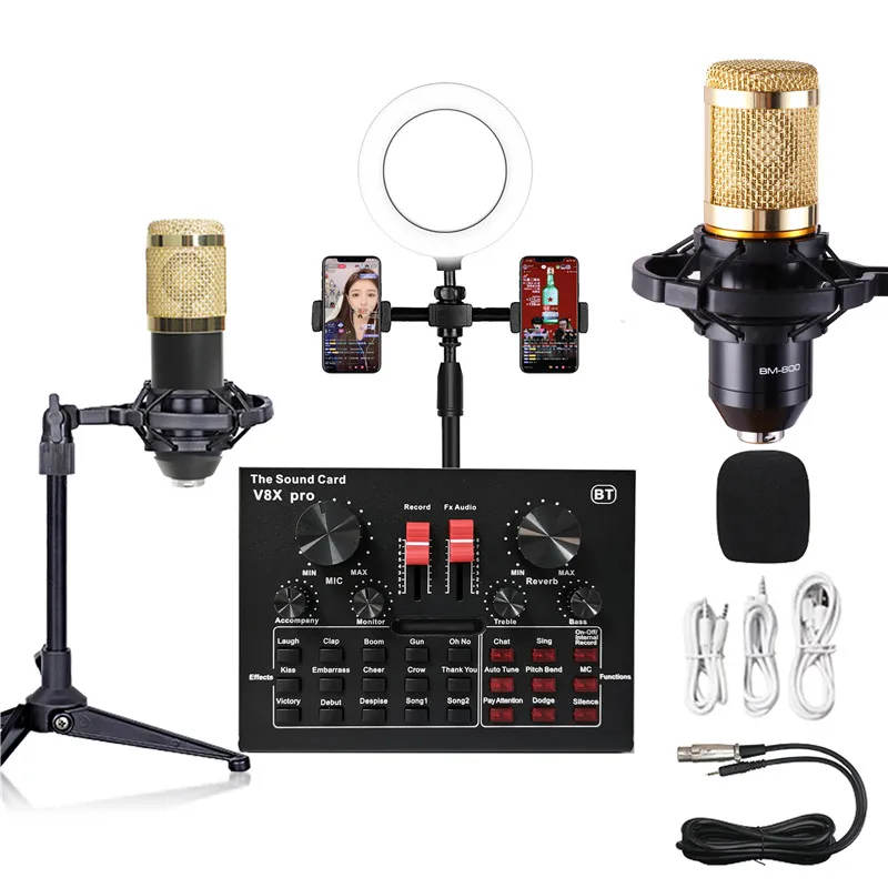bm800 microphone sound card pc game live streaming dj condenser stand usb bt 5 0 karaoke studio recording professional v8 v9 free global shipping