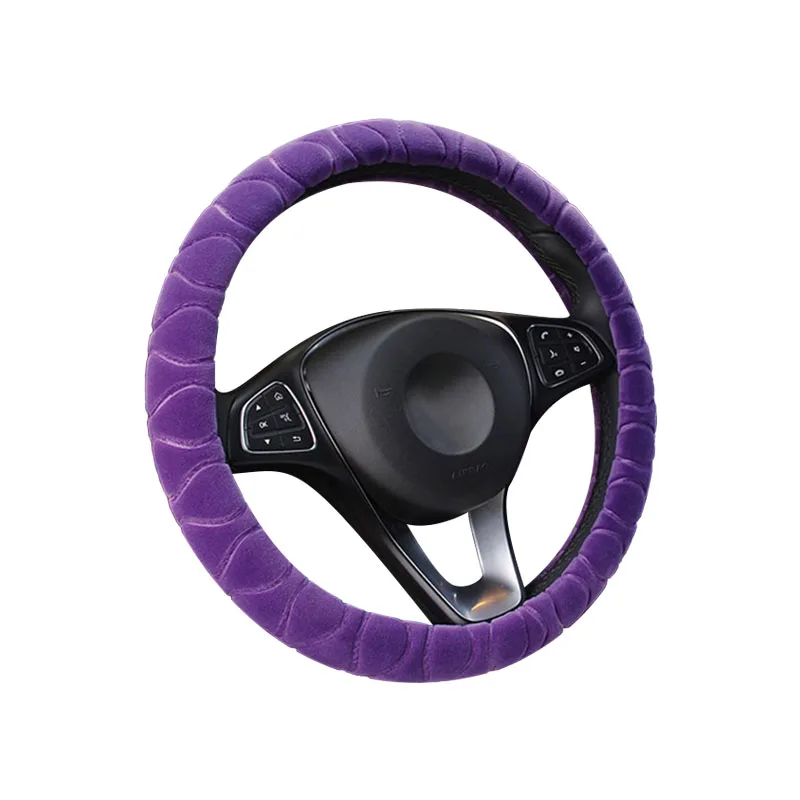 

Hand Warmer Car Steering Wheel Cover 7-color Non-slip Embossed Three-dimensional Plush Winter Car Handle Cover Car Accessories