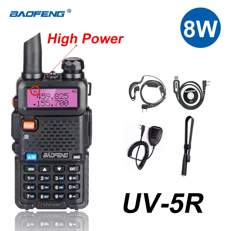 Двухсторонняя радиостанция BF-UV5R 8 Вт, 5 Вт, дальность 5-10 км, рация VHF UHF, радиоприемник, мощная рация BaoFeng UV 5R