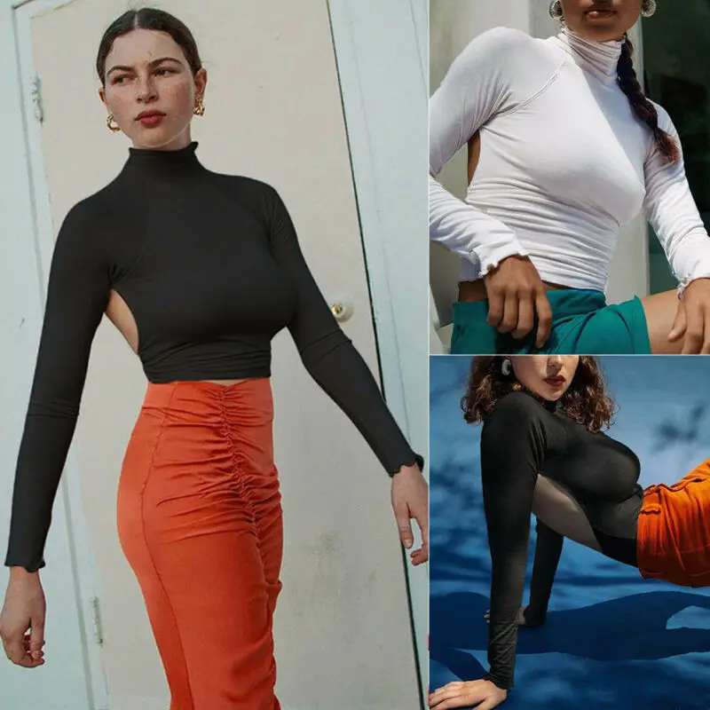 Весна 2020 горячая Распродажа женская блузка модная с высоким воротом однотонная