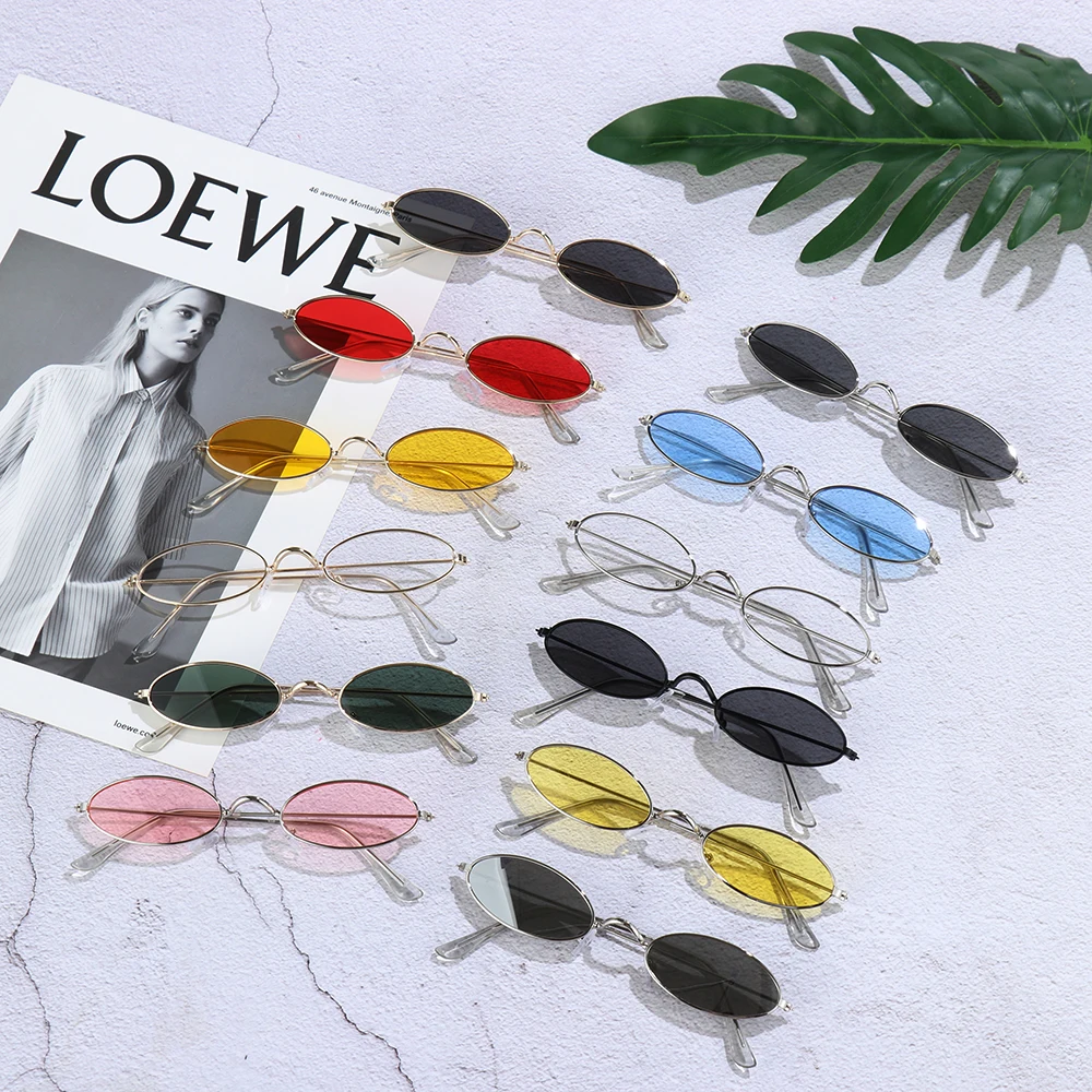 

1PC Vintage Small Frame Shades Retro Oval Black Sunglasses Unisex Luxury Brand Designer Pink Sun Glasses for Men Women