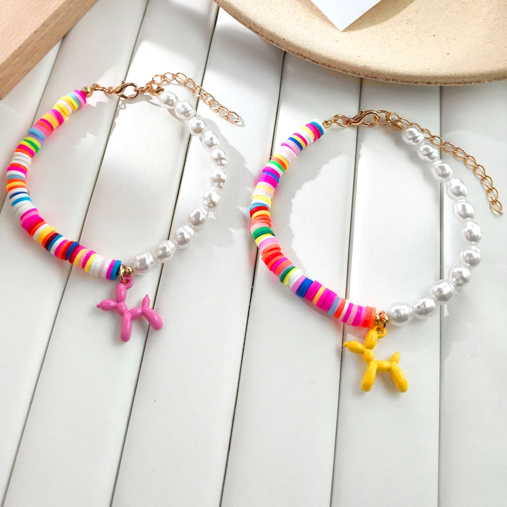 Асимметричные жемчужные браслеты с розовыми шариками и собаками для женщин