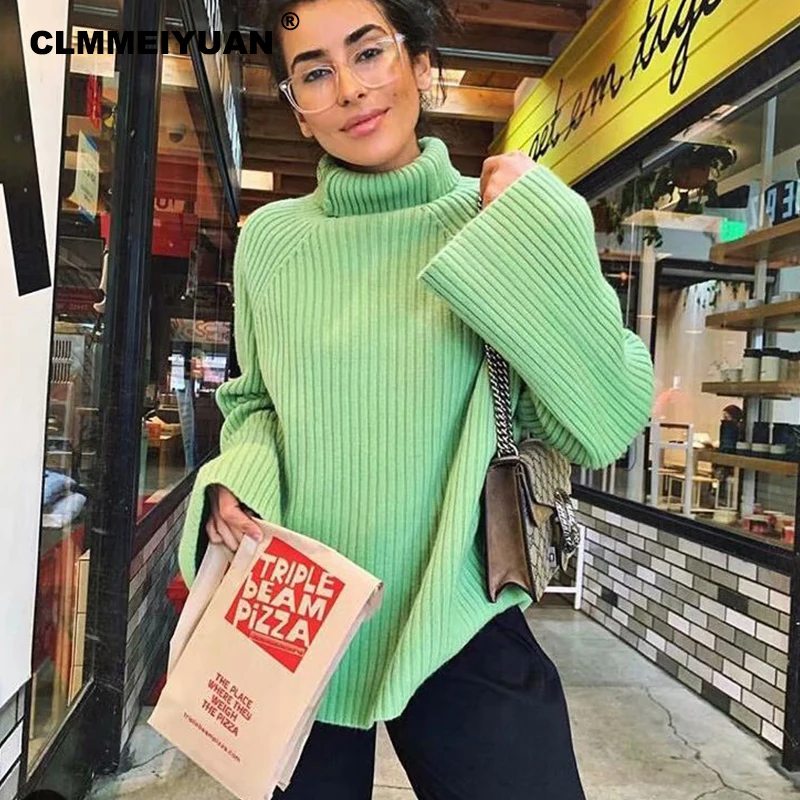 Элегантный женский пуловер с высоким воротом и Свитера Осень-Зима Свободный