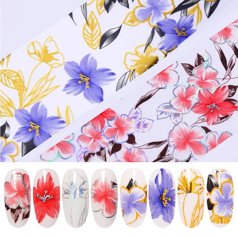 Цветочная серия Фольга для ногтей переводные наклейки цветные цветы цветочные