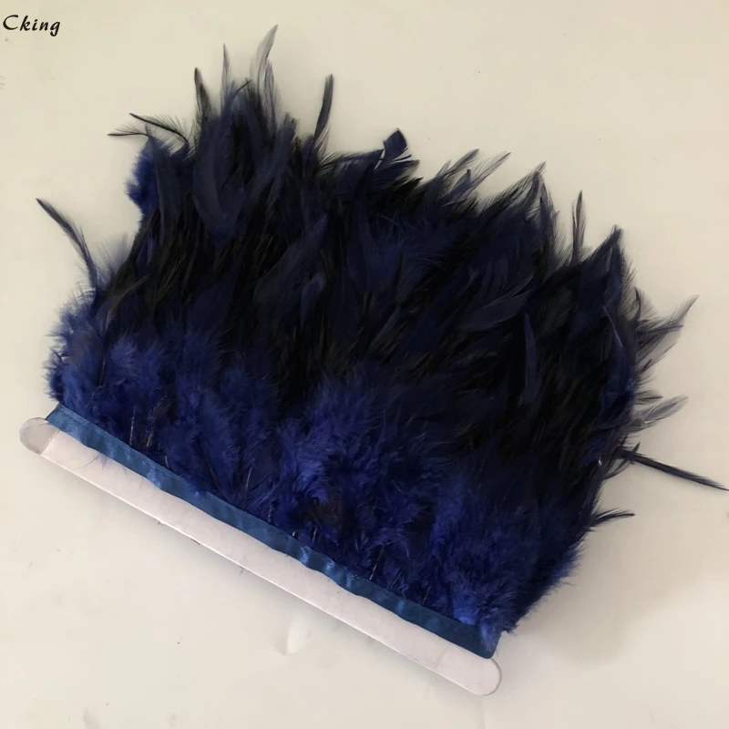 Красивая Темно синяя крашеная Куриные перья отделка бахрома ПРИШИТАЯ на