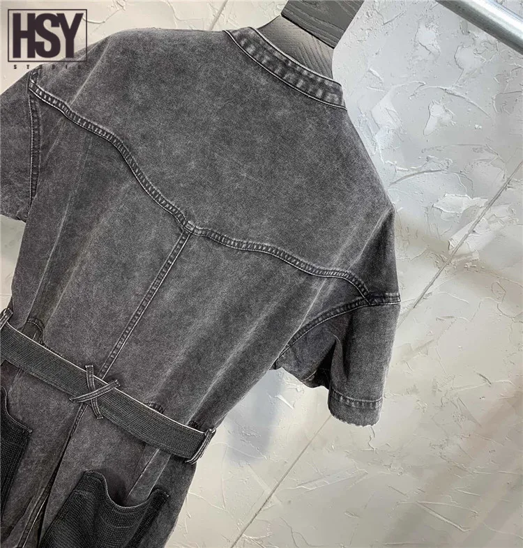 【HSY studo】2019 новый осенний женский комбинезон с карманами пояс в стиле пэтчворк