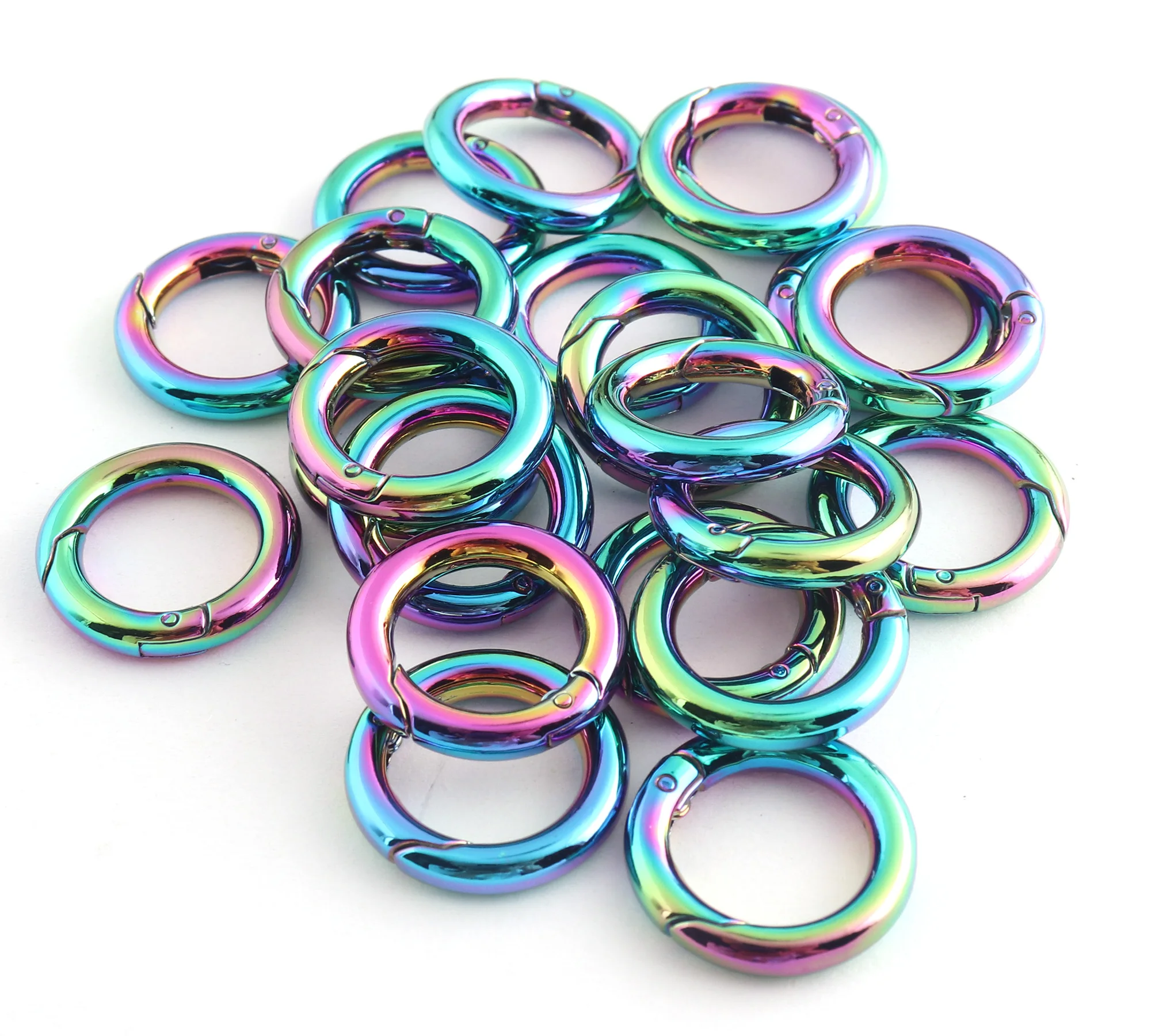 

13mm Inner Size O Rings Rainbow Carabiners Clips Snap Hooks Trigger Buckle Zinc Alloy Spring Rings DIY Accessory 10pcs