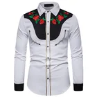 Мужская Ковбойская Рубашка с цветочной вышивкой, приталенная рубашка с длинными рукавами и пуговицами, Осень-зима 2022