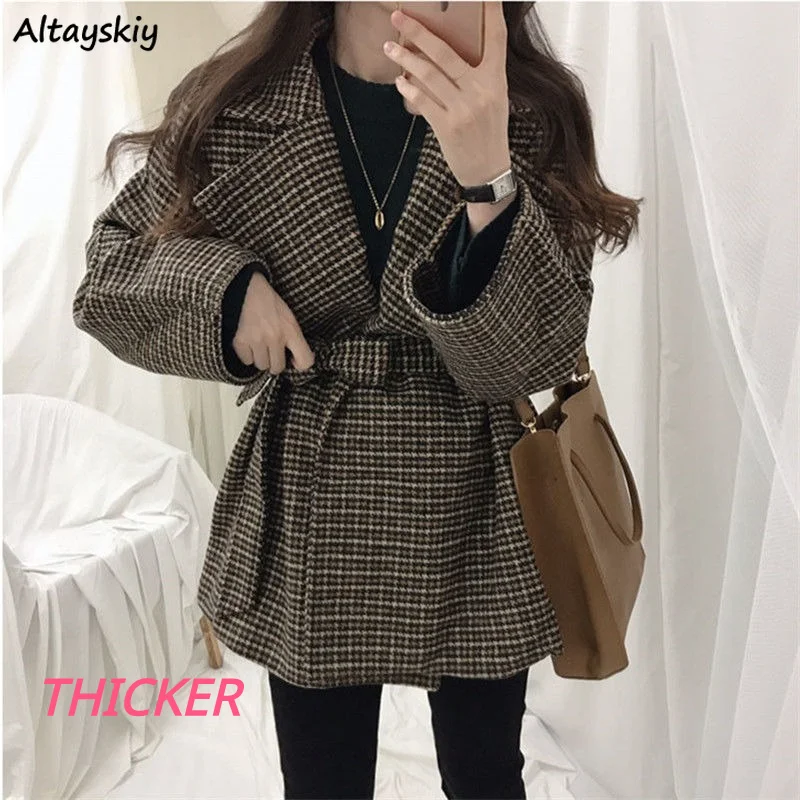 

Plaid Blends Women Sashes Korean Style Chic Trendy Popular Leisure Fashion Thick Winter Warm Ulzzang Elegant All-match College