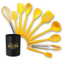 10pc yellow silicone kitchenware cooking utensils set heat resistant kitchen non stick cooking utensils with storage box