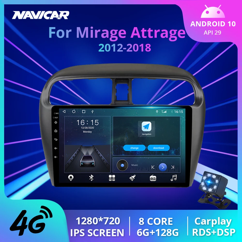Автомобильный радиоприемник 2DIN Android 10 для Mitsubishi Mirage Attrage 2012-2018 GPS-навигация