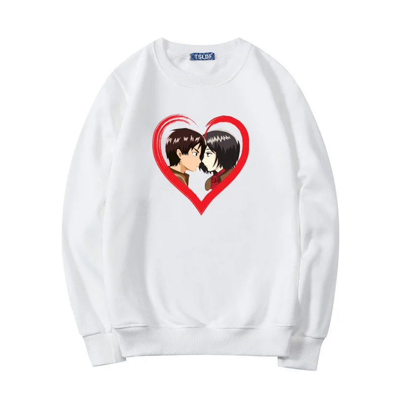 

Hot Anime Graphic Hoodies Male Kawaii Attack on Titan Harajuku Manga Sweatshirt Heart-shaped Eren Jager & Mikasa Ackerman Hoody