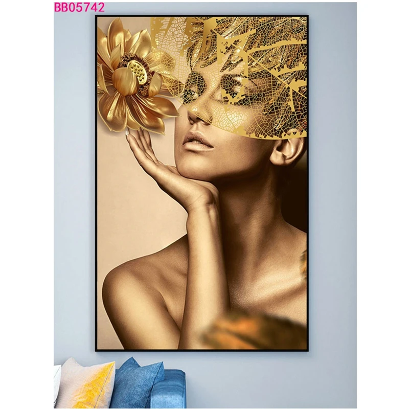 

Modern Creative Character Gold Flower Butterfly Oil Painting Print Landscape Poster Wall Art Pictures Beauty Salon Or Home Decor